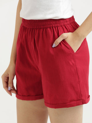 Maroon Airy-Linen Shorts