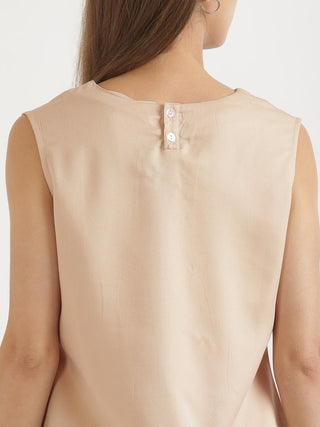 Beige V-Neck Sleeveless Top