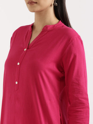 Hot Pink Airy Linen Long Kurta