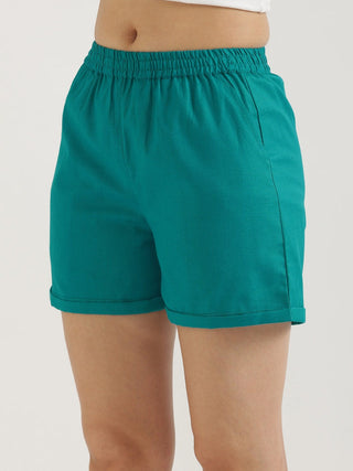 Teal Airy-Linen Shorts