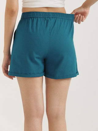 Turquoise Airy-Linen Shorts