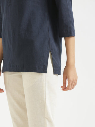 Navy Blue Airy Linen Short Kurta