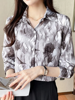 Allover Print Button Front Shirt, Casual Cuff Sleeve