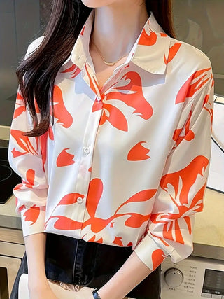 Floral Print Button Front Shirt, Casual Long Sleeve