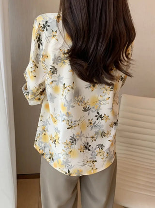 Floral Print Button Front Shirt, Casual Lapel Long Sleeve