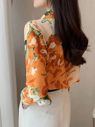 Floral Print Button Front Shirt, Casual Collar Long Sleeve