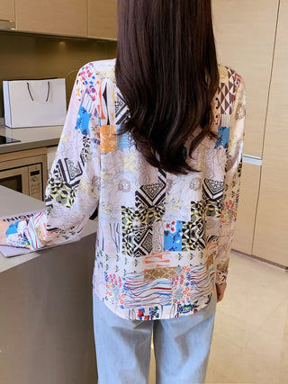 Abstract Print Button Front Shirt, Casual Collar Long Sleeve