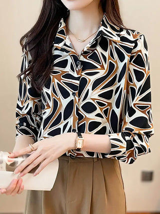 Allover Print Button Front Shirt, Casual Long Sleeve