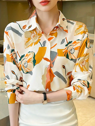 Floral Print Shirt, Casual Button Front Long Sleeve