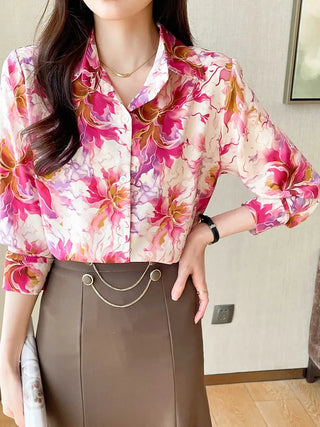 Floral Print Button Front Shirt, Casual Long Sleeve