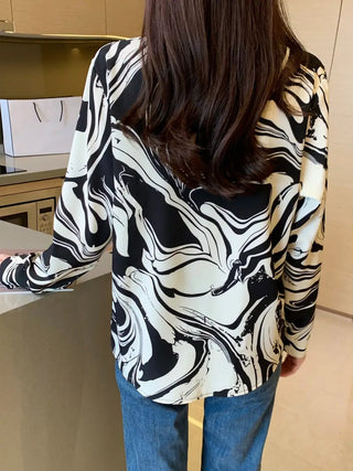 Graphic Print Button Front Shirt, Casual Long Sleeve