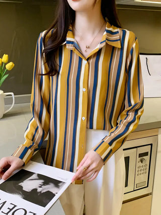 Striped Button Front Shirt, Casual Long Sleeve