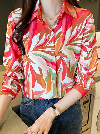 Allover Print Button Front Shirt, Casual Long Sleeve