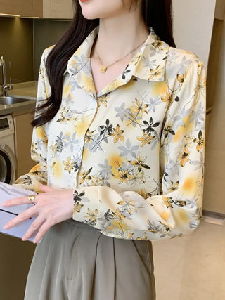 Floral Print Button Front Shirt, Casual Lapel Long Sleeve