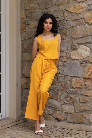 Yellow Crop Top & Pants Set