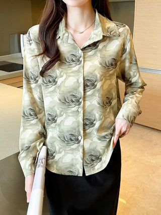 Floral Print Button Front Shirt, Casual Long Sleeve