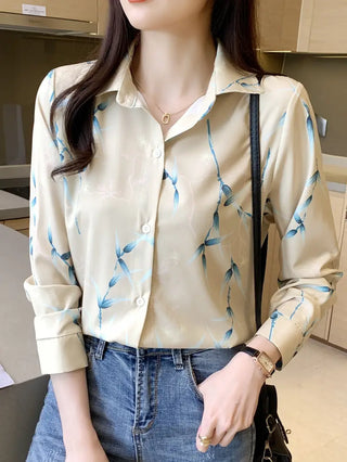 Floral Print Button Front Shirt, Casual Lapel Long Sleeve