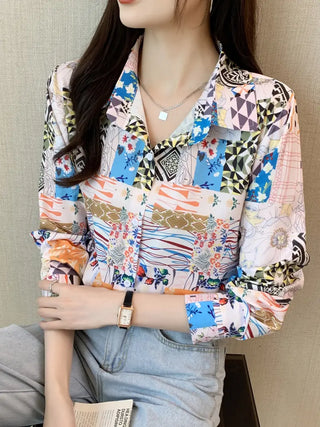 Abstract Print Button Front Shirt, Casual Collar Long Sleeve