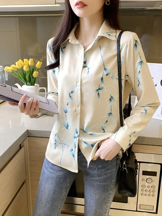 Floral Print Button Front Shirt, Casual Lapel Long Sleeve