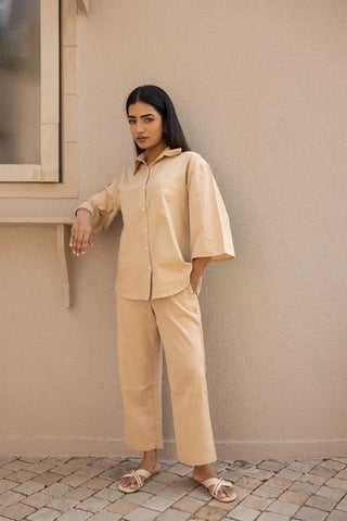 Khaki Bell Sleeves Shirt & Pants Set