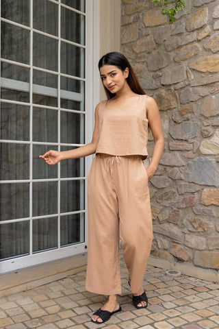 Brown Crop Top & Pants Set