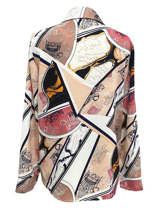 Graphic Print Button Front Shirt, Casual Long Sleeve