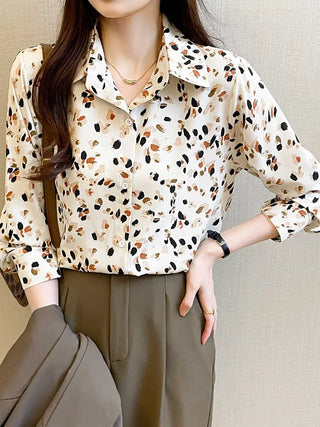 Floral Print Button Front Shirt, Elegant Long Sleeve