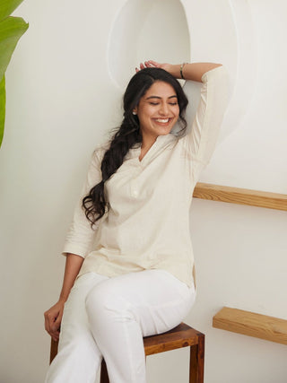 Ecru Airy Linen Short Kurta