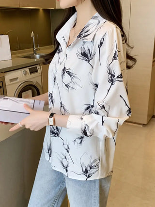 Floral Print Button Front Shirt, Casual Simple Long Sleeve