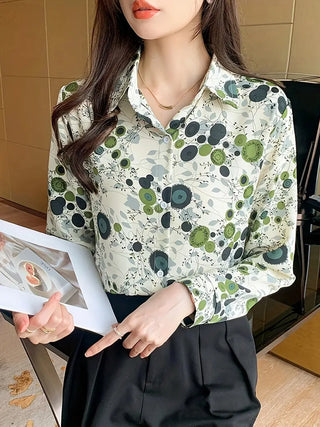 Floral Print Button Front Shirt, Casual Long Sleeve