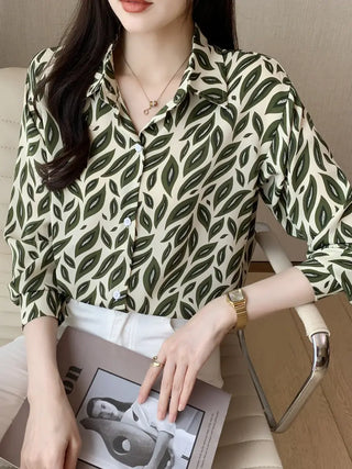 Allover Print Button Front Shirt, Casual Collar Long Sleeve