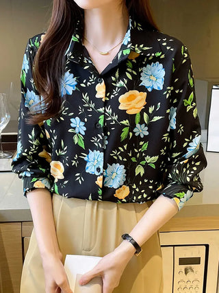 Floral Print Button Front Shirt, Casual Long Sleeve