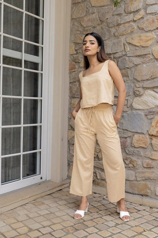 Beige Crop Top & Pants Set