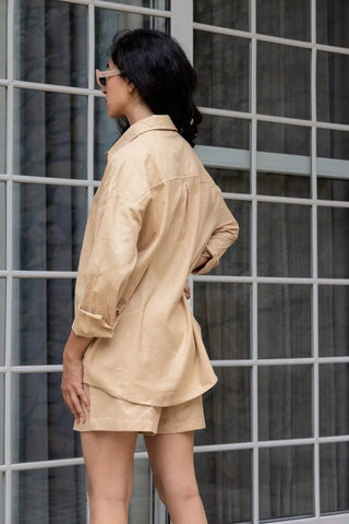 Khaki Bigsized Cotton Shirt & Shorts Set