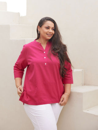 Hot Pink Airy Linen Short Kurta