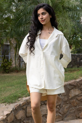 Ivory Bigsized Cotton Shirt & Shorts Set