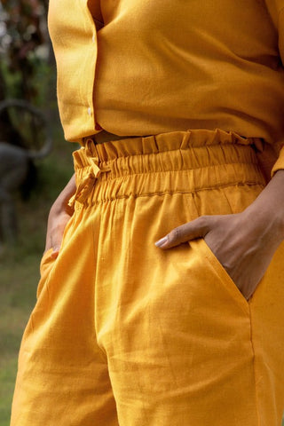 Yellow Bigsized Cotton Shirt & Shorts Set