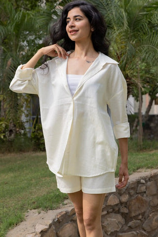 Ivory Bigsized Cotton Shirt & Shorts Set