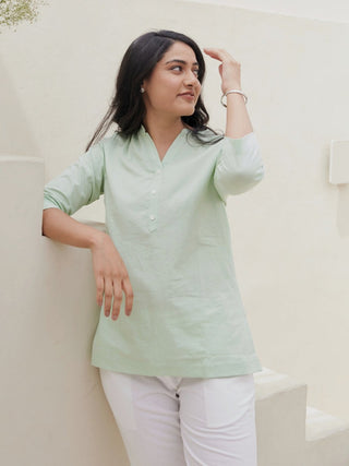 Mint Green Airy Linen Short Kurta