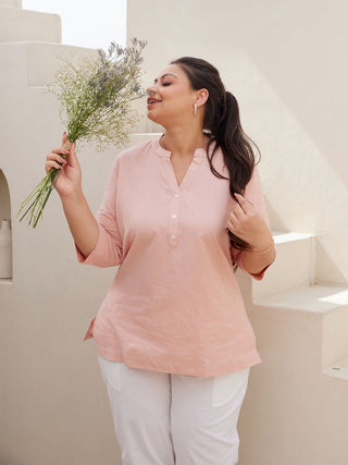 Salmon Pink Airy Linen Short Kurta