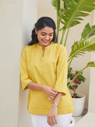 Yellow Airy Linen Short Kurta